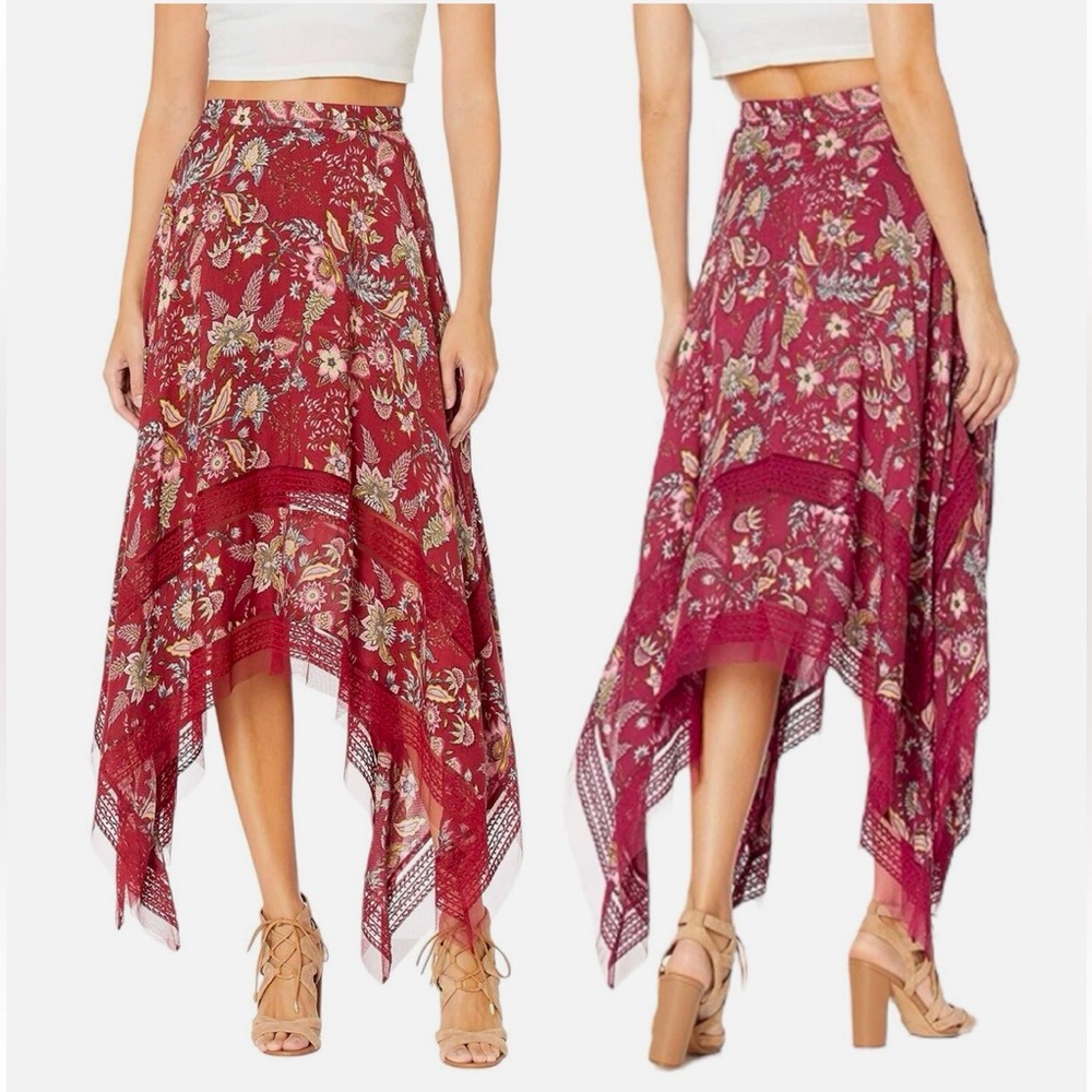 BCBGMaxAzria Floral Print Handkerchief Midi Skirt
